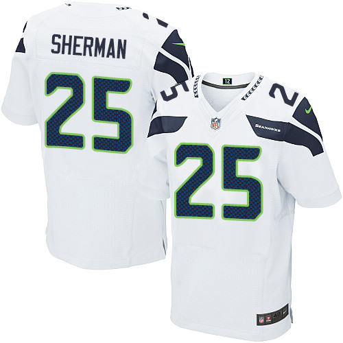 Men's Elite Richard Sherman Nike Jersey White Road - #25 NFL Seattle Seahawks